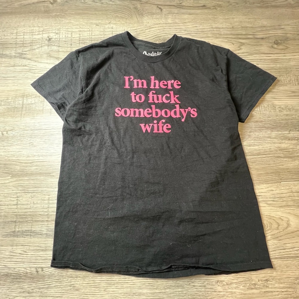 Spencer's Graphic T-Shirt Men L Black Pink Text Wife Joke Funny Edgy Novelty Tee